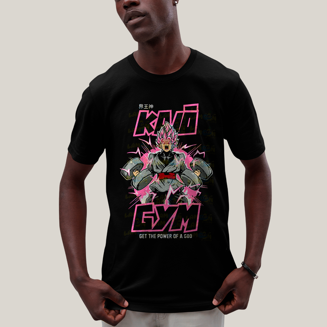 Camiseta Algodão Unissex T shirt Goku Dragon Ball Black Kaio Gym Get the Power of a God
