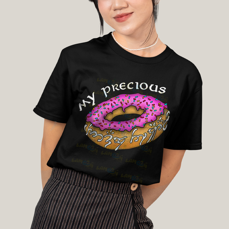Camiseta Algodão Unissex T shirt - O Senhor dos Anéis Meu Precioso donuts rosquinha rosa my precious