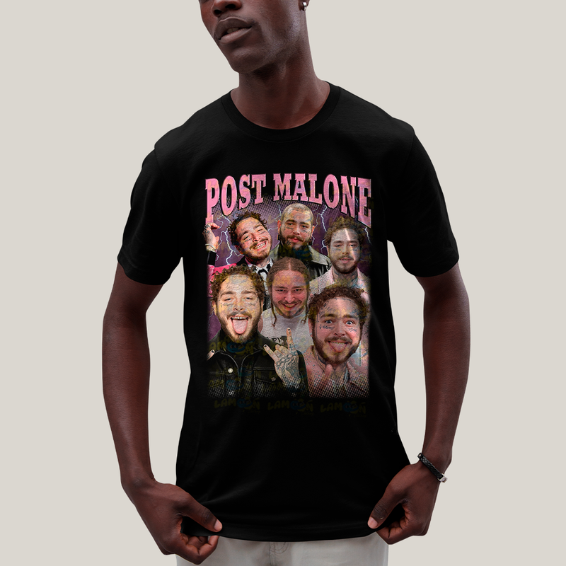 Camiseta Algodão Unissex T shirt Graphic Tee Post Malone Raio rosa
