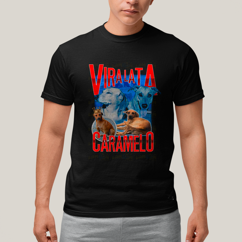 Camiseta Algodão Unissex T shirt Graphic Tee Vira Lata Caramelo Cachorro Rei