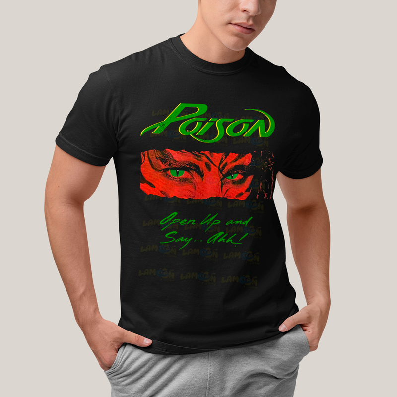 Camiseta Algodão Unissex T shirt-  Poison Banda de Rock open up and say