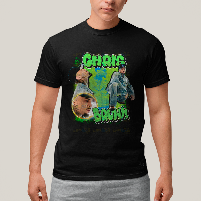 Camiseta Algodão Unissex T shirt Graphic Tee Chris Brown Verde
