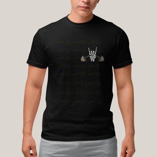 Camiseta Algodão Unissex T shirt Academia Rock in Roll Leg Day - Frente e Costas