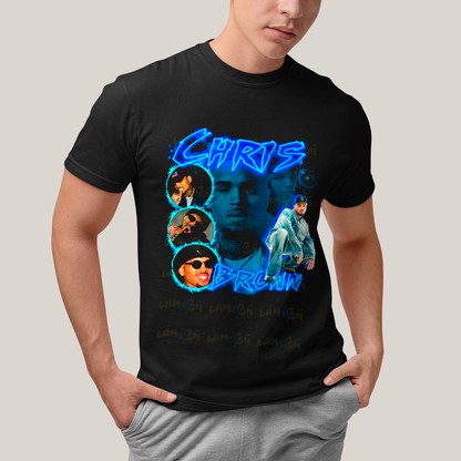 Camiseta Algodão Unissex T shirt Graphic Tee Chris Brown Azul
