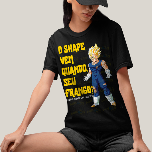 Camiseta Algodão Unissex T shirt -Vegeta O Shape Vem Quando Seu Frango dragonball