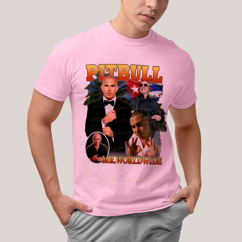 Camiseta Algodão Unissex T shirt Graphic Tee Pitbull Mr Worldwide