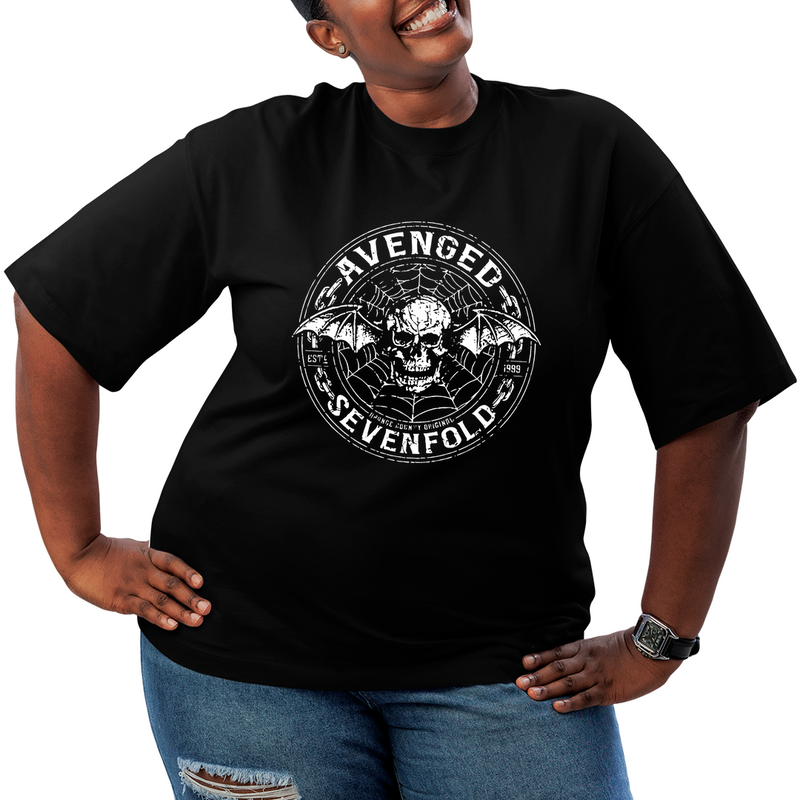 Camiseta Plus Size Avenged Seven Fold Caveira Logo Dourado