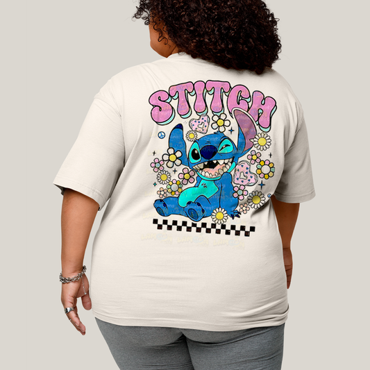 Camiseta Plus Size Algodão Unissex T shirt Lilo & Stitch Piscando FC