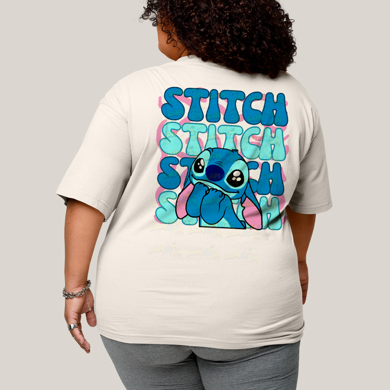 Camiseta Plus Size Algodão Unissex T shirt Lilo & Stitch Orelha Caida FC
