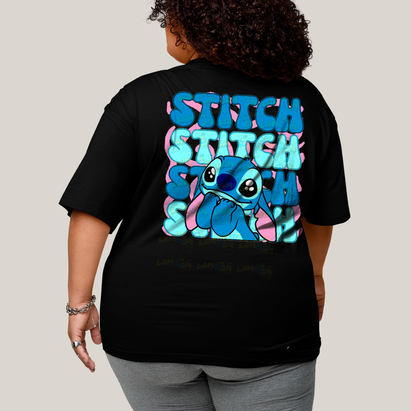Camiseta Plus Size Algodão Unissex T shirt Lilo & Stitch Orelha Caida FC