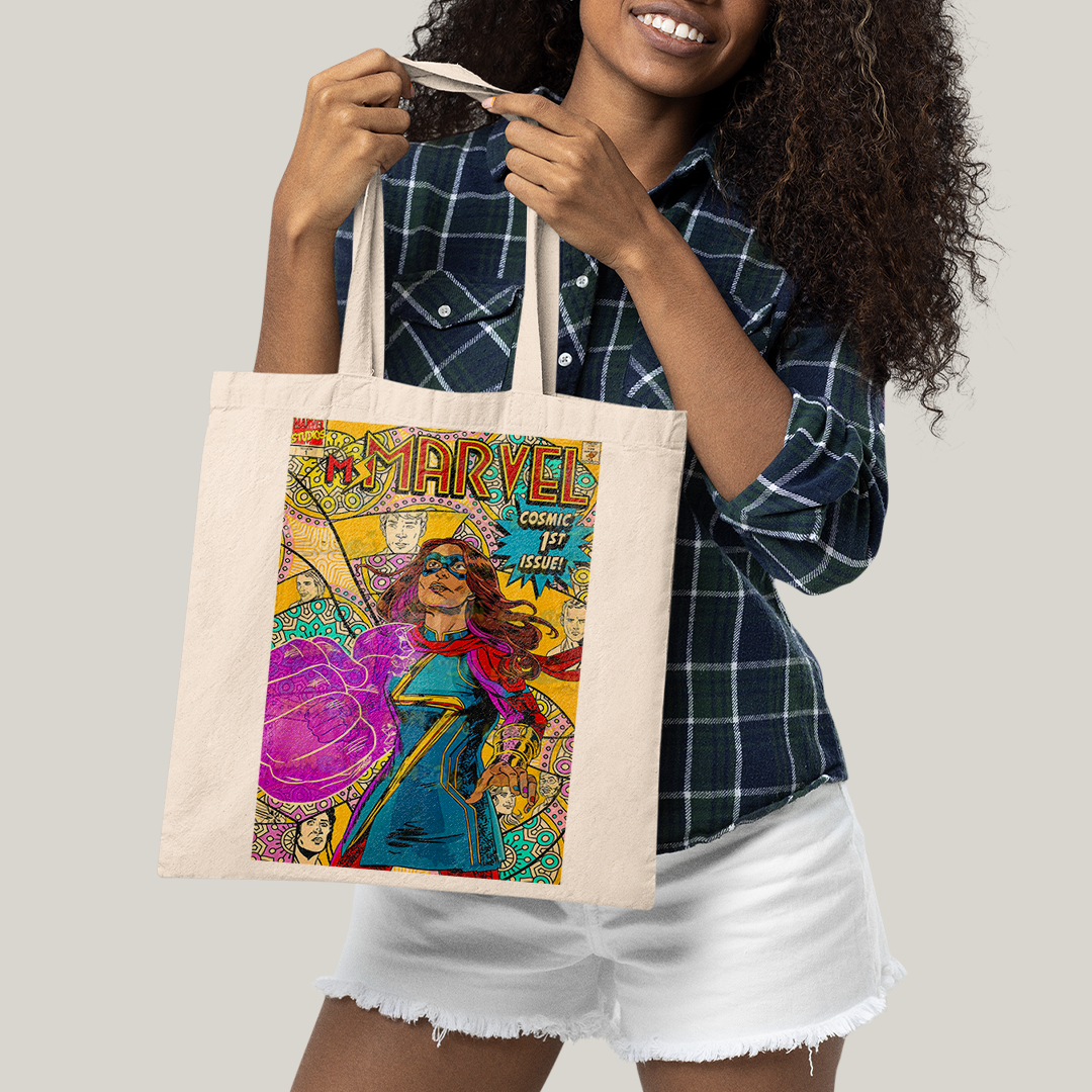Sacola Ecobag Bolsa 38X40 Algodão-  Ms Marvel heroina heroi