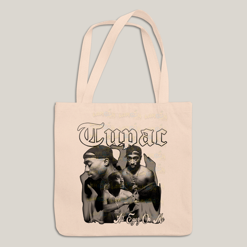 Sacola Ecobag Bolsa 38X40 Algodão- Tupac All Eyes On Me Black and White
