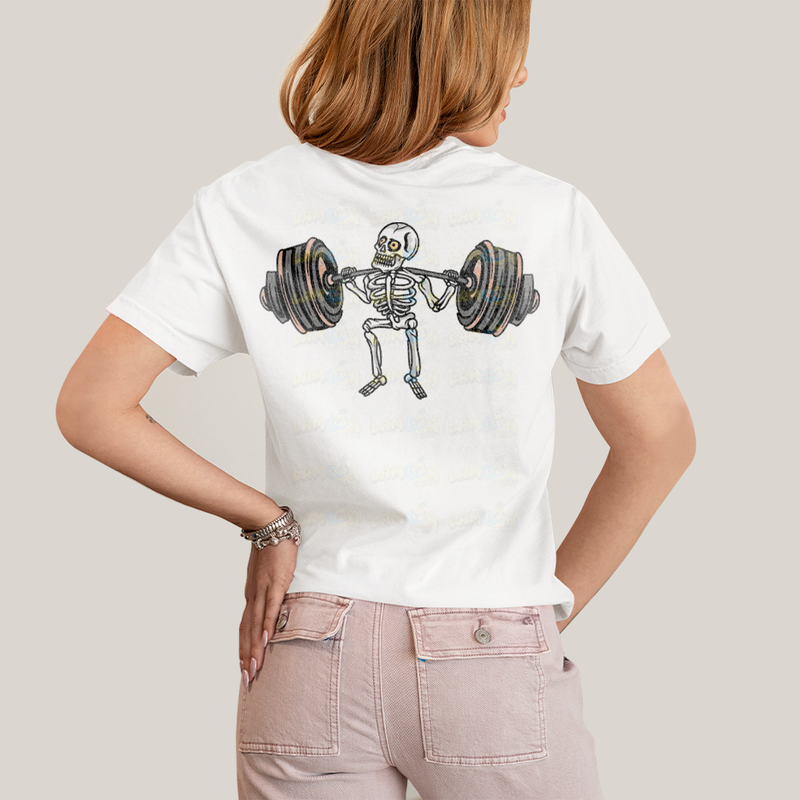 Camiseta Algodão Unissex T shirt Academia Rock in Roll Leg Day - Frente e Costas