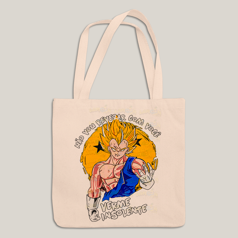 Sacola Ecobag Bolsa 38X40 Algodão- Vegeta Não Vou Revezar verme insolente dragonball