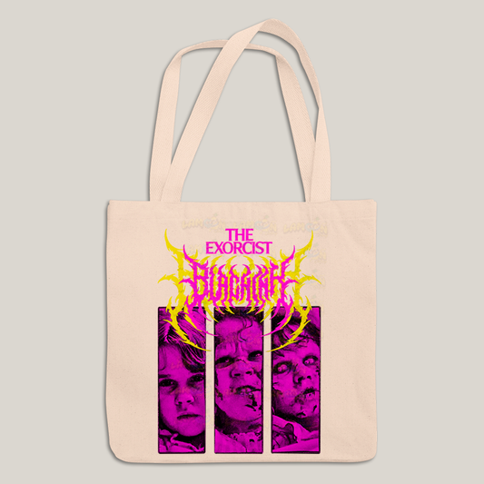 Sacola Ecobag Bolsa 38X40 Algodão-O Exorcista FIlme de Terror roxo e amarelo