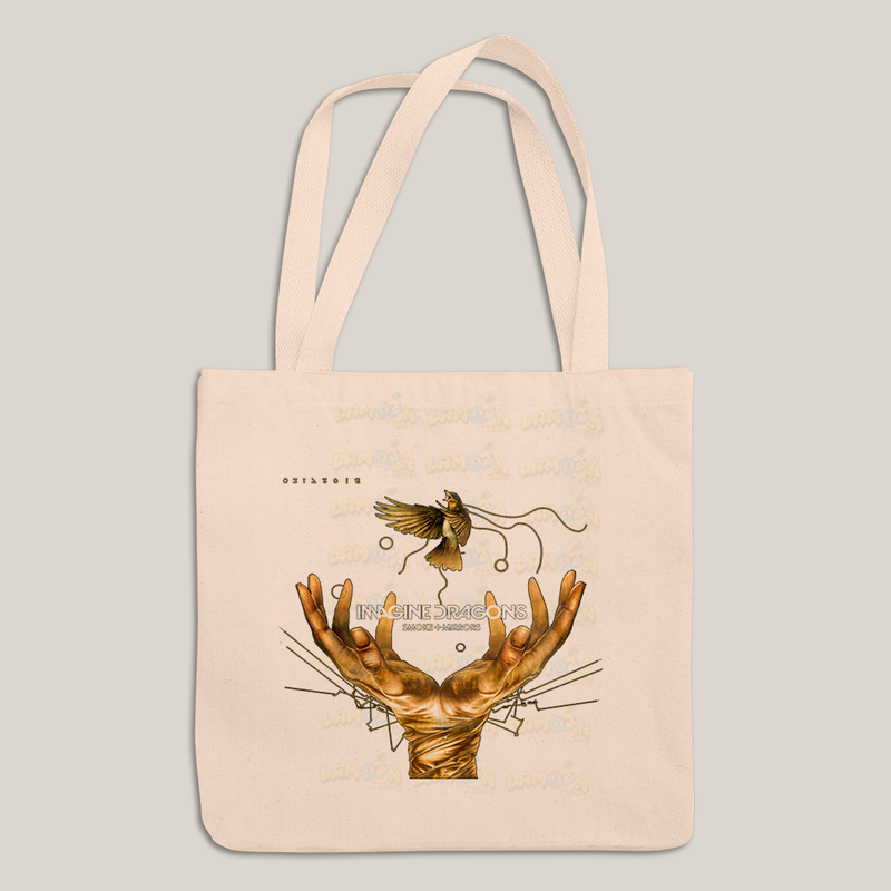 Sacola Ecobag Bolsa 38X40 Algodão-  Imagine Dragons Smoke e Mirrors amarelo passaro maos