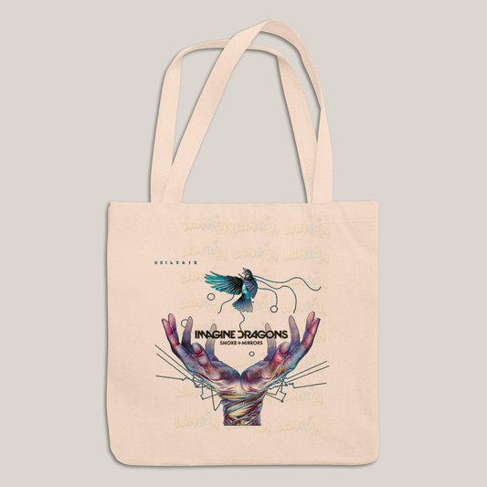 Sacola Ecobag Bolsa 38X40 Algodão- Imagine Dragons Smoke e Mirrors Azul passaro maos