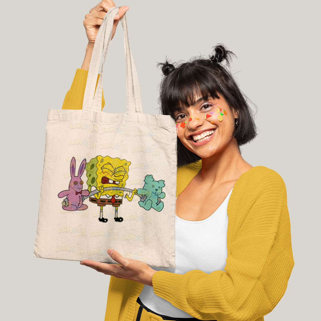 Sacola Ecobag Bolsa 38X40 Algodão Academia Muscle Bob Esponja