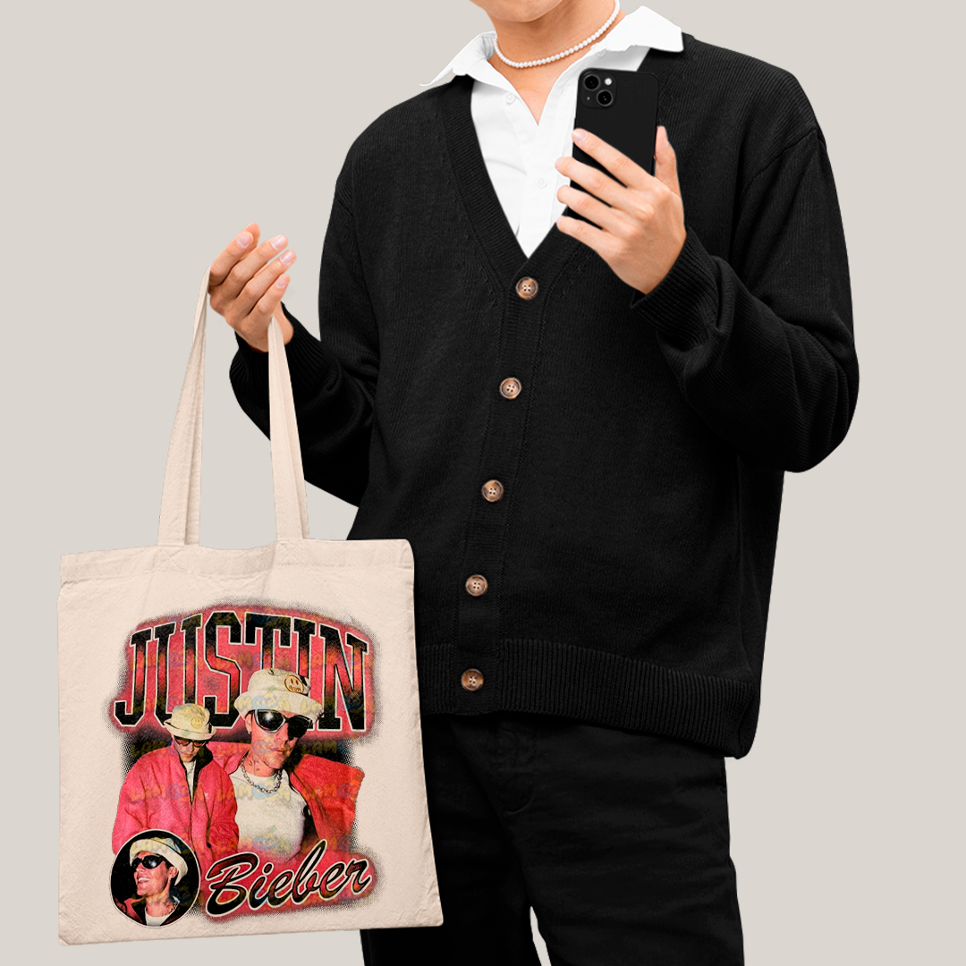 Sacola Ecobag Bolsa 38X40 Algodão Cru Graphic Tee Justin Bieber Vermelho