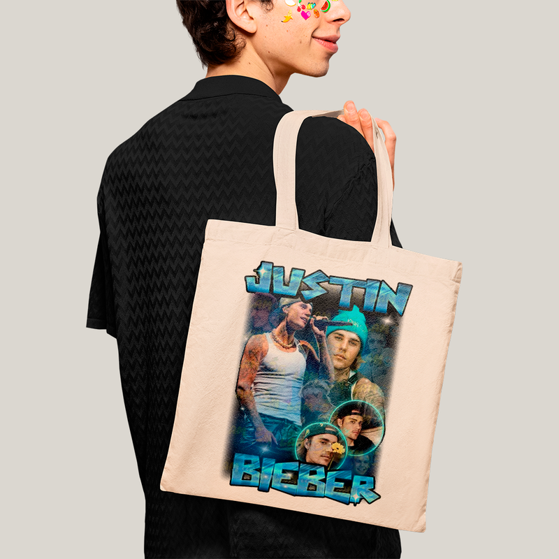Sacola Ecobag Bolsa 38X40 Algodão Cru Graphic Justin Bieber King