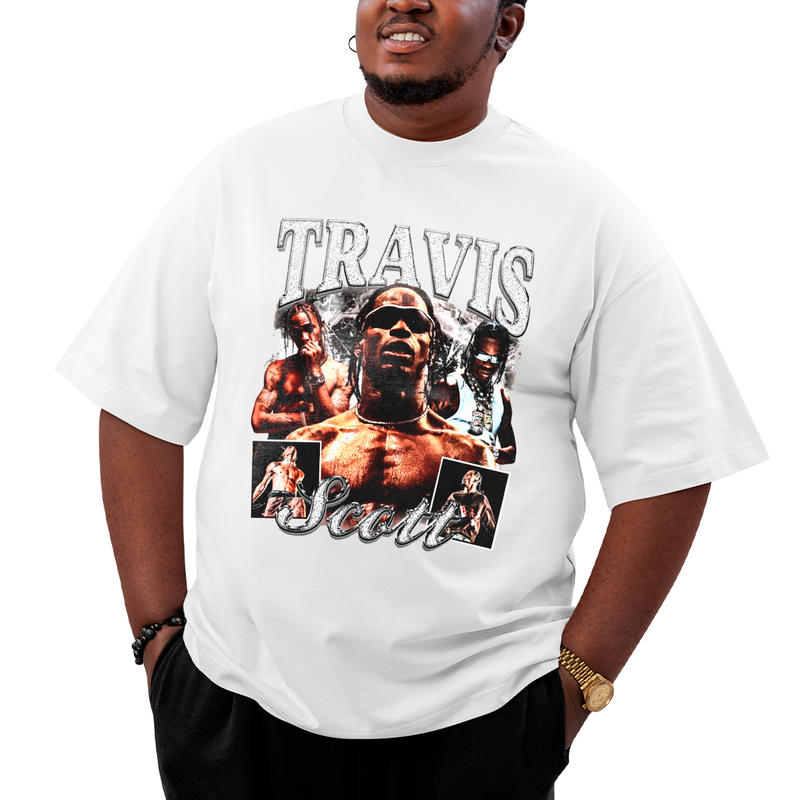 Camiseta Plus Size Algodão T shirt Travis Scott Prateado