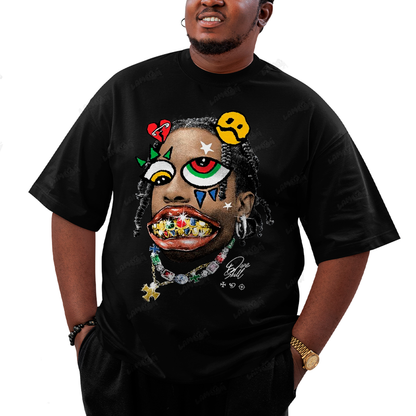 Camiseta Plus Size Algodão Travis Scott Dentes de Ouro