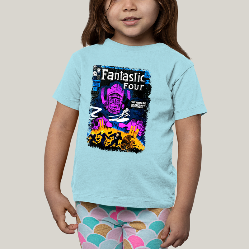 Camiseta Infantil Algodão Unissex T shirt Quarteto Fantástico vs Galactus Capa de HQ