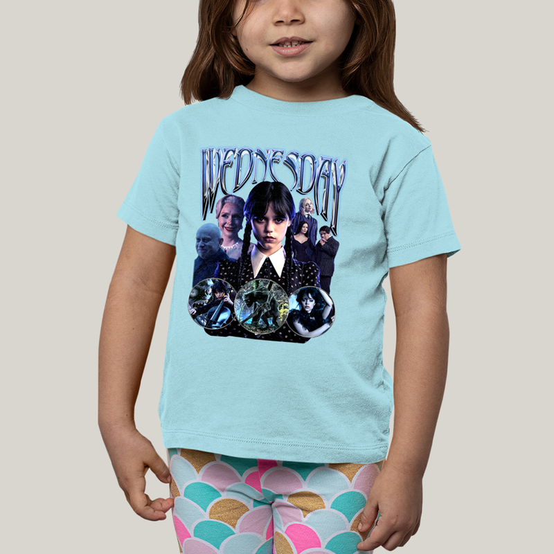 Camiseta Infantil Algodão Unissex T shirt Wandinha Wednesday Blue