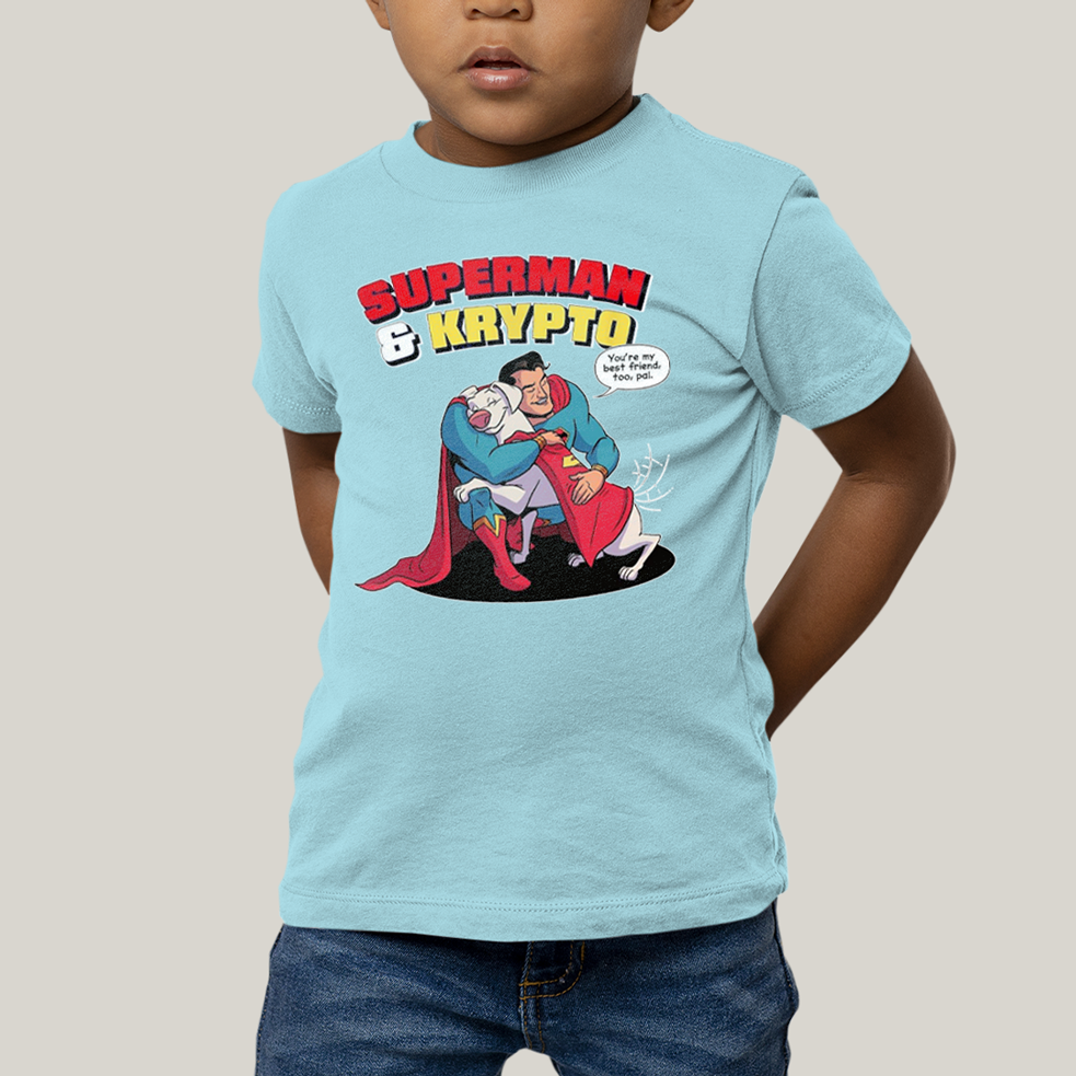 Camiseta Infantil Algodão Unissex T shirt Superman & Krypto Best Friend