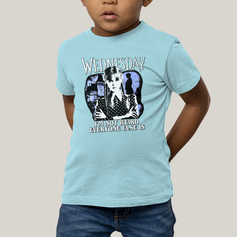 Camiseta Infantil Algodão Unissex T shirt Wandinha Wednesday Eu Não Sou Estranho, Todo Mundo é