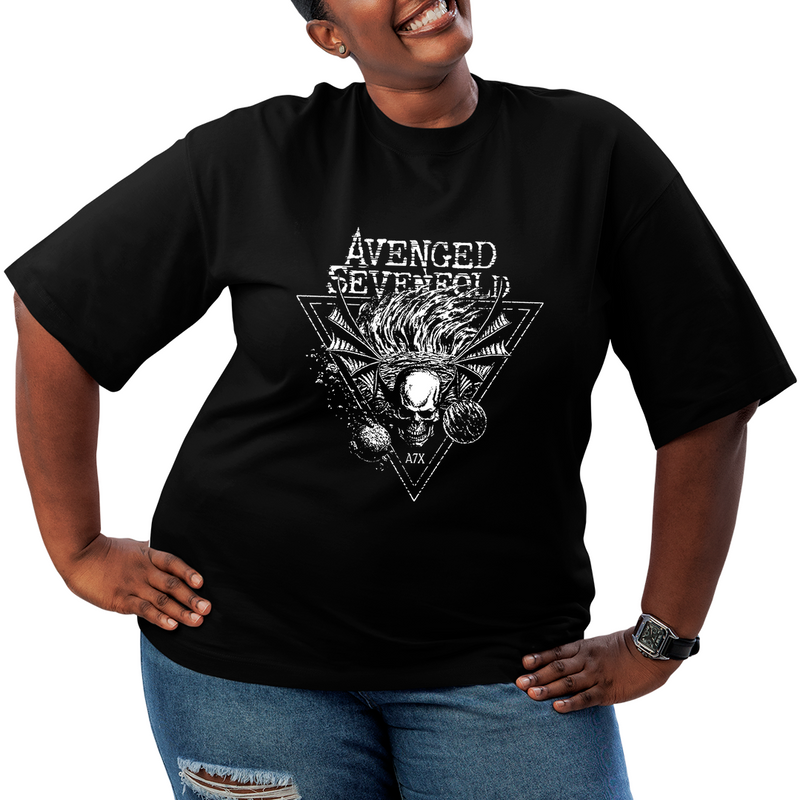 Camiseta Plus Size Avenged Seven Fold Caveira Planetas