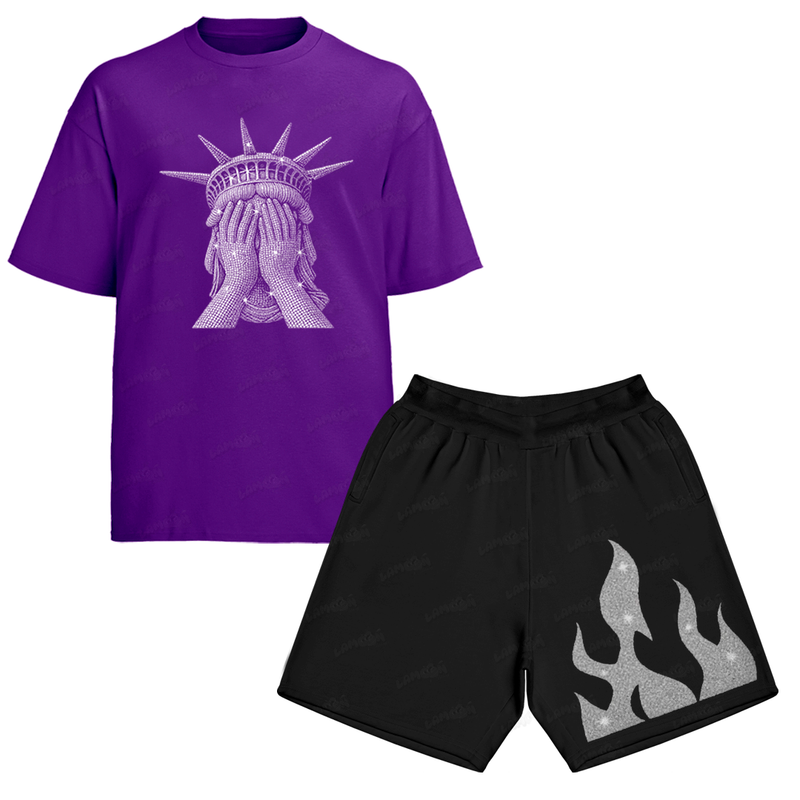 Kit Camiseta e Bermuda Moletom Estatua da Liberdade