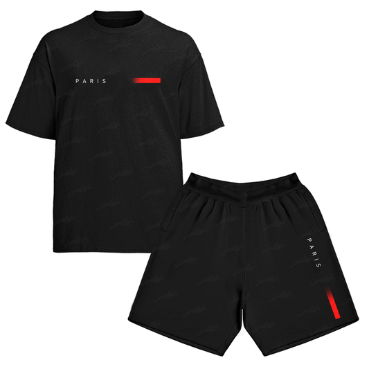 Kit Camiseta e Bermuda Tactel Paris Red and Black