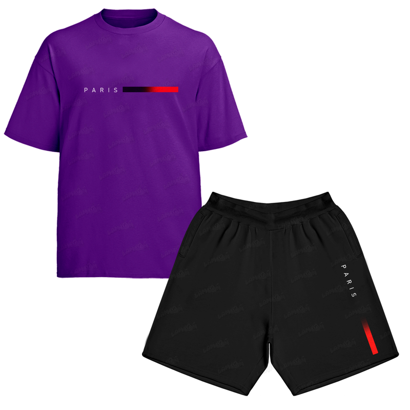 Kit Camiseta e Bermuda Tactel Paris Red and Black