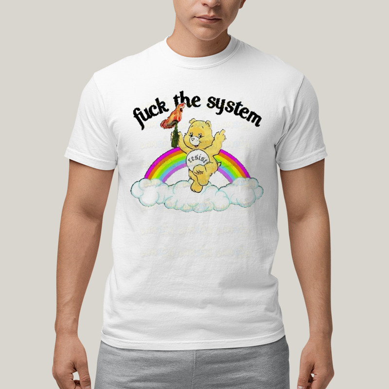 Camiseta Algodão Unissex T shirt Ursinho Fuck The System