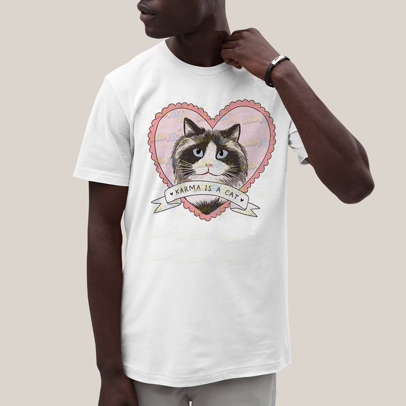 Camiseta Algodão Unissex T shirt Karma Is a Cat