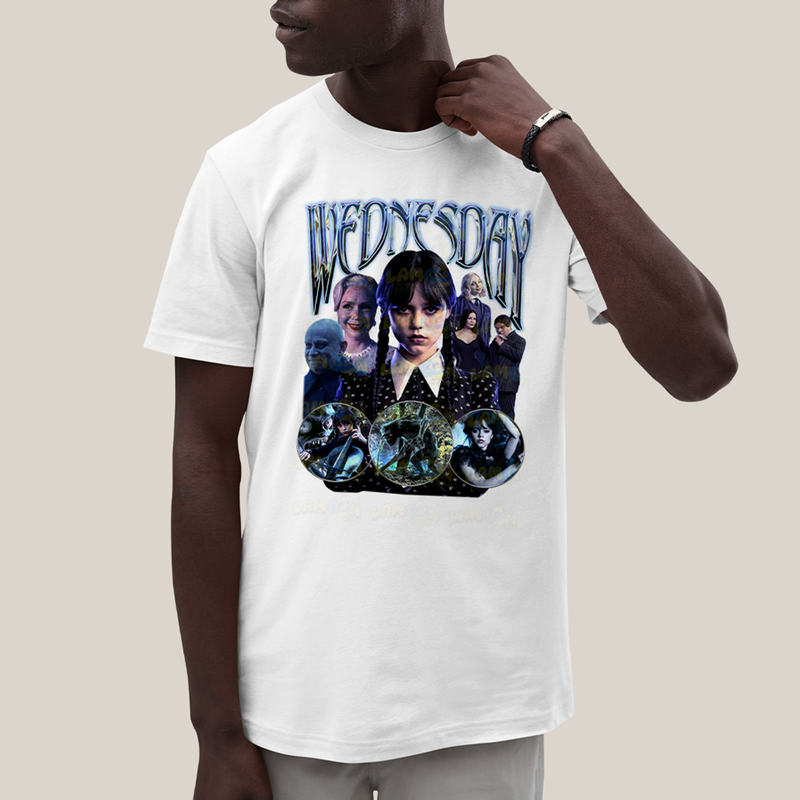 Camiseta Algodão Unissex T shirt Wandinha Wednesday Blue