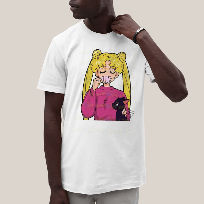 Camiseta Algodão Unissex T shirt Mulher Loira & Gatinho