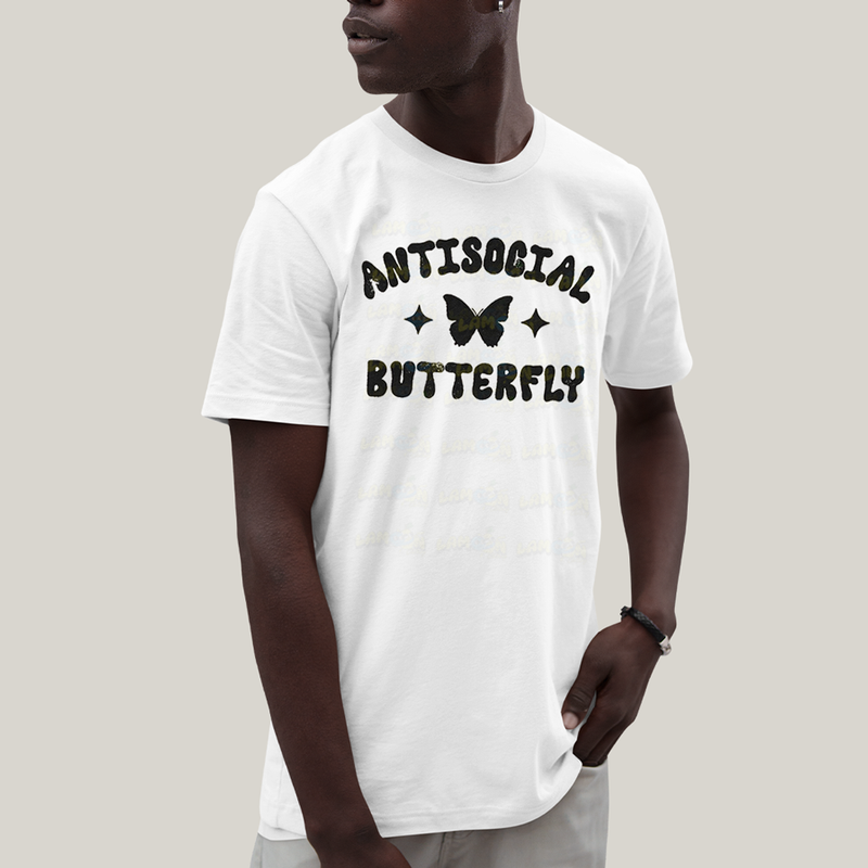 Camiseta Algodão Unissex T shirt Antisocial Butterfly