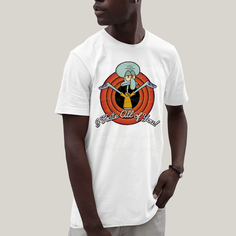 Camiseta Algodão Unissex T shirt Bob Esponja Lula Molusco Odeio Todos Vocês
