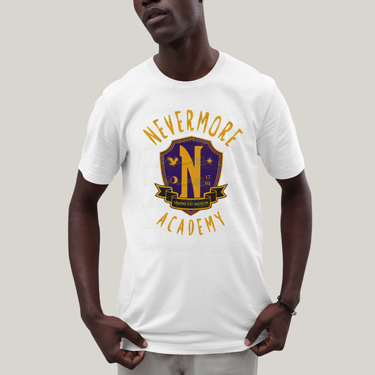 Camiseta Algodão Unissex T shirt Wandinha Unitas Est Invicta Nevermore Academy