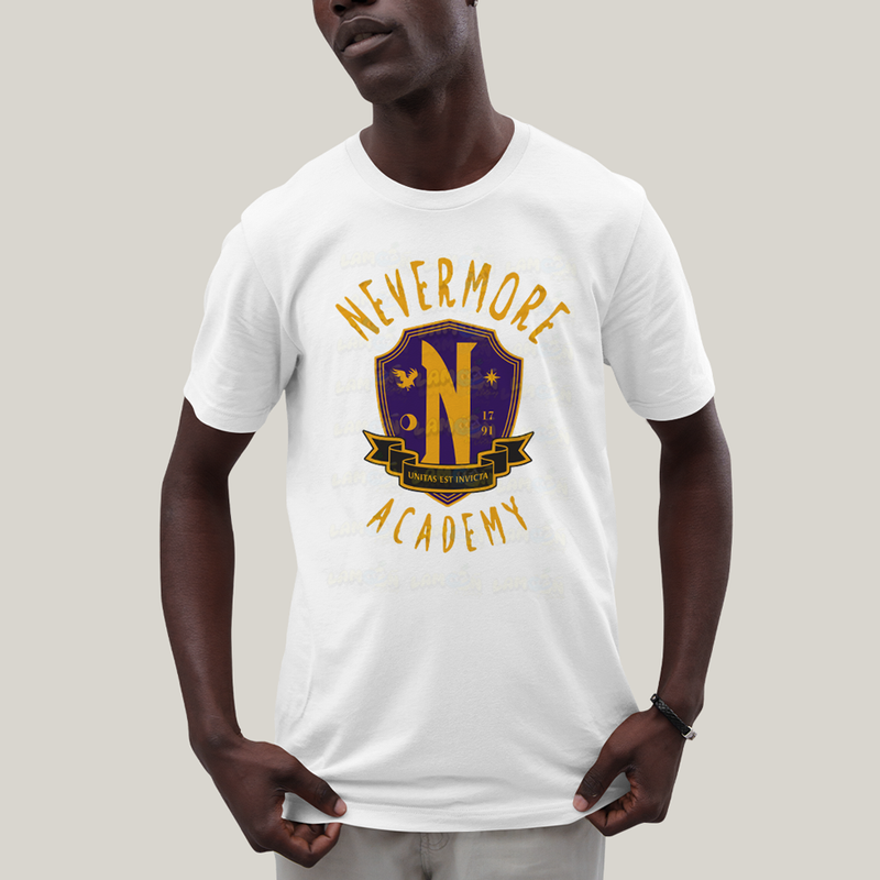 Camiseta Algodão Unissex T shirt Wandinha Unitas Est Invicta Nevermore Academy