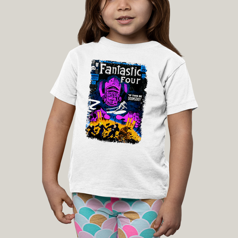 Camiseta Infantil Algodão Unissex T shirt Quarteto Fantástico vs Galactus Capa de HQ