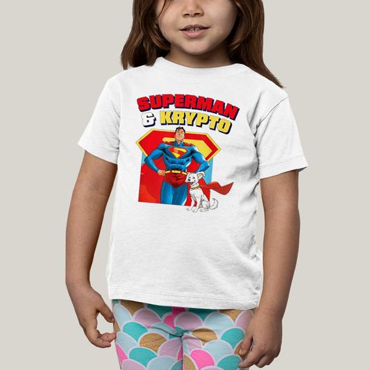 Camiseta Infantil Algodão Unissex T shirt Superman & Krypto Best Friend 1