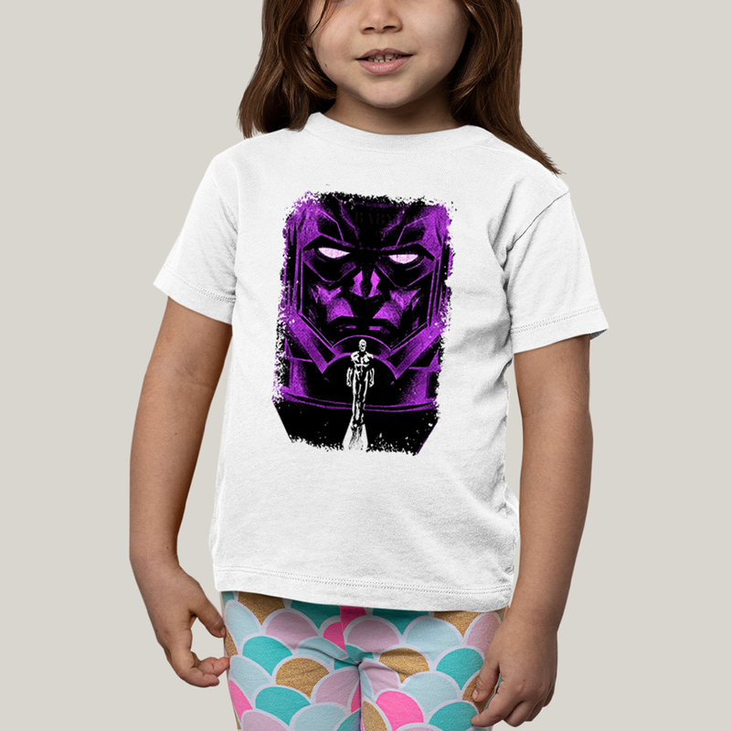 Camiseta Infantil Algodão Unissex T shirt Quarteto Fantástico Galactus & Surfista Prateado