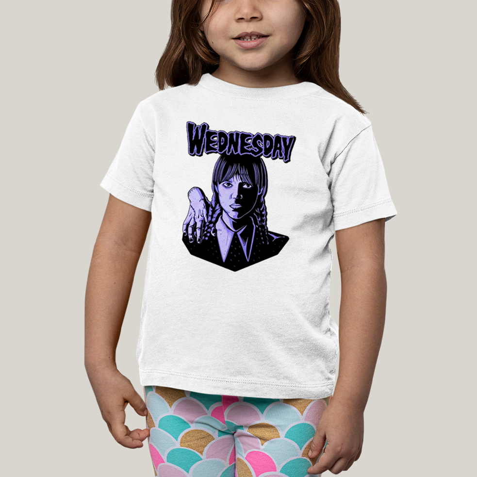 Camiseta Infantil Algodão Unissex T shirt Wandinha Roxo Wednesday