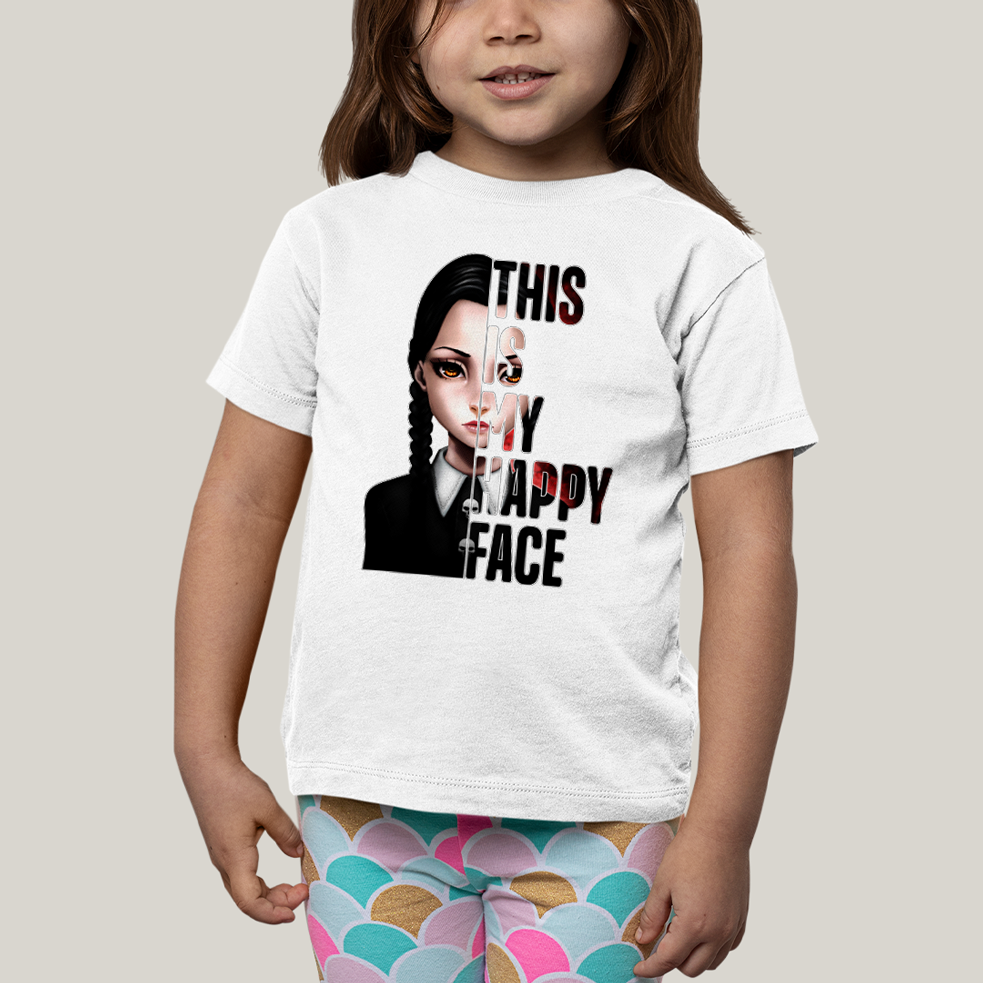 Camiseta Infantil Algodão Unissex T shirt Wandinha Essa é Minha Cara Feliz