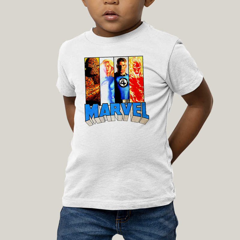 Camiseta Infantil Algodão Unissex T shirt Quarteto Fantástico Marvel Retrô