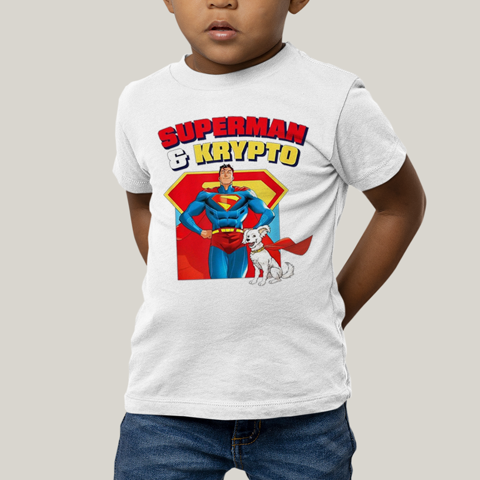 Camiseta Infantil Algodão Unissex T shirt Superman & Krypto Best Friend 1