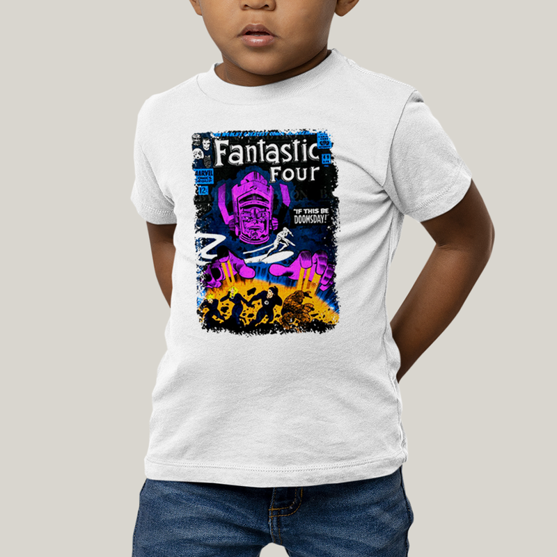 Camiseta Infantil Algodão Unissex T shirt Quarteto Fantástico vs Galactus Capa de HQ